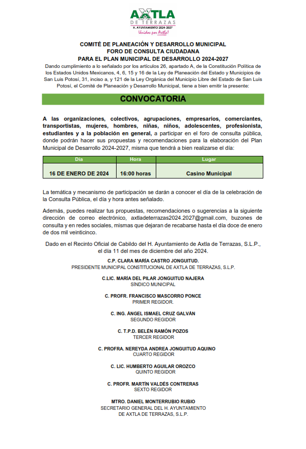 CONVOCATORIA FORO DE CONSULTA CIUDADANA